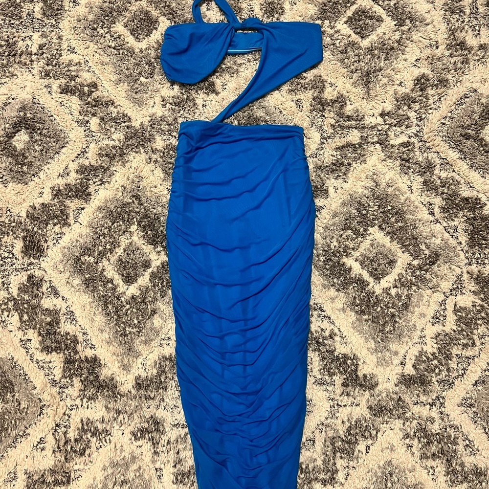 Oh Polly One Shoulder Blue Dress